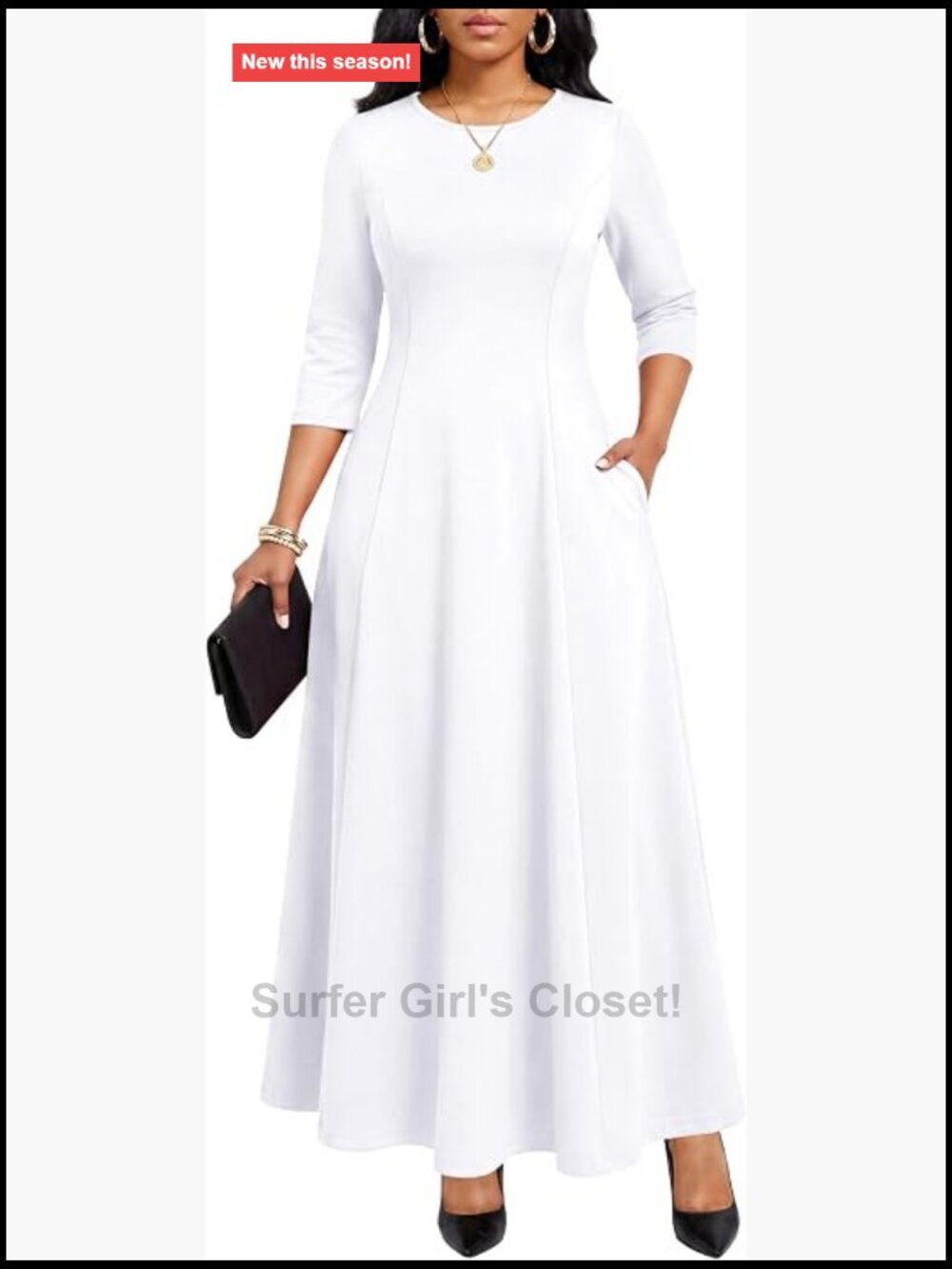 Maxi Dress for Women Casual Long Church Work Dress with Pockets 3/4 Sleeve Fit